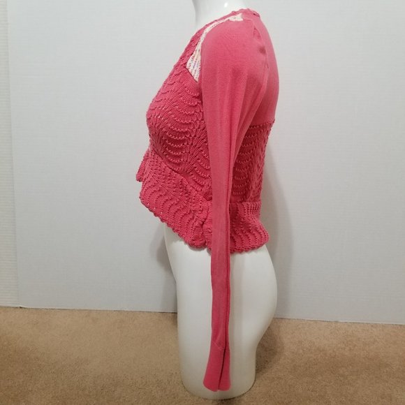 Free People cardigan Small crochet button front sweater pointelle NEEDS REPAIR - Picture 2 of 14